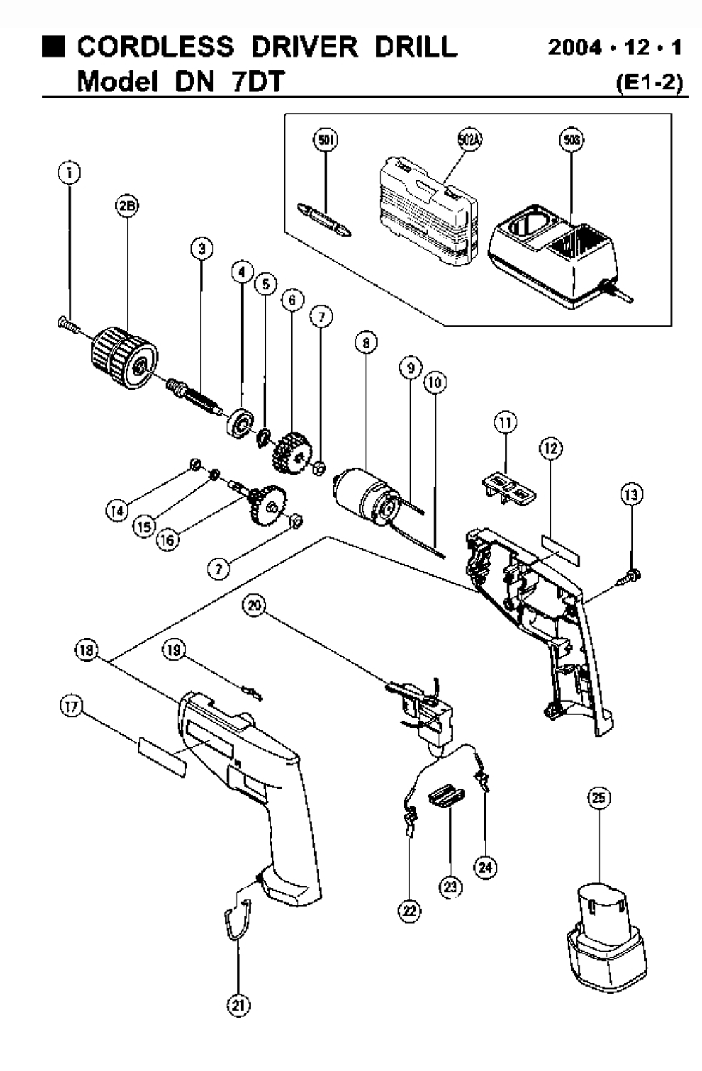 Page 1 Diagram and Parts List for DN7DT  Hitachi Drill Press