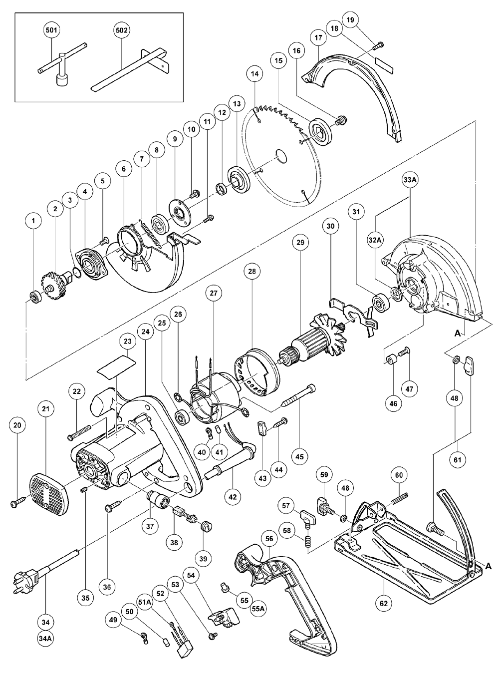 Page 1 Diagram and Parts List for C7SE  Hitachi Saw