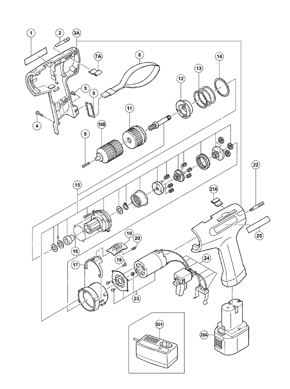 Page 1 Diagram and Parts List for FDS10DT  Hitachi Drill Press