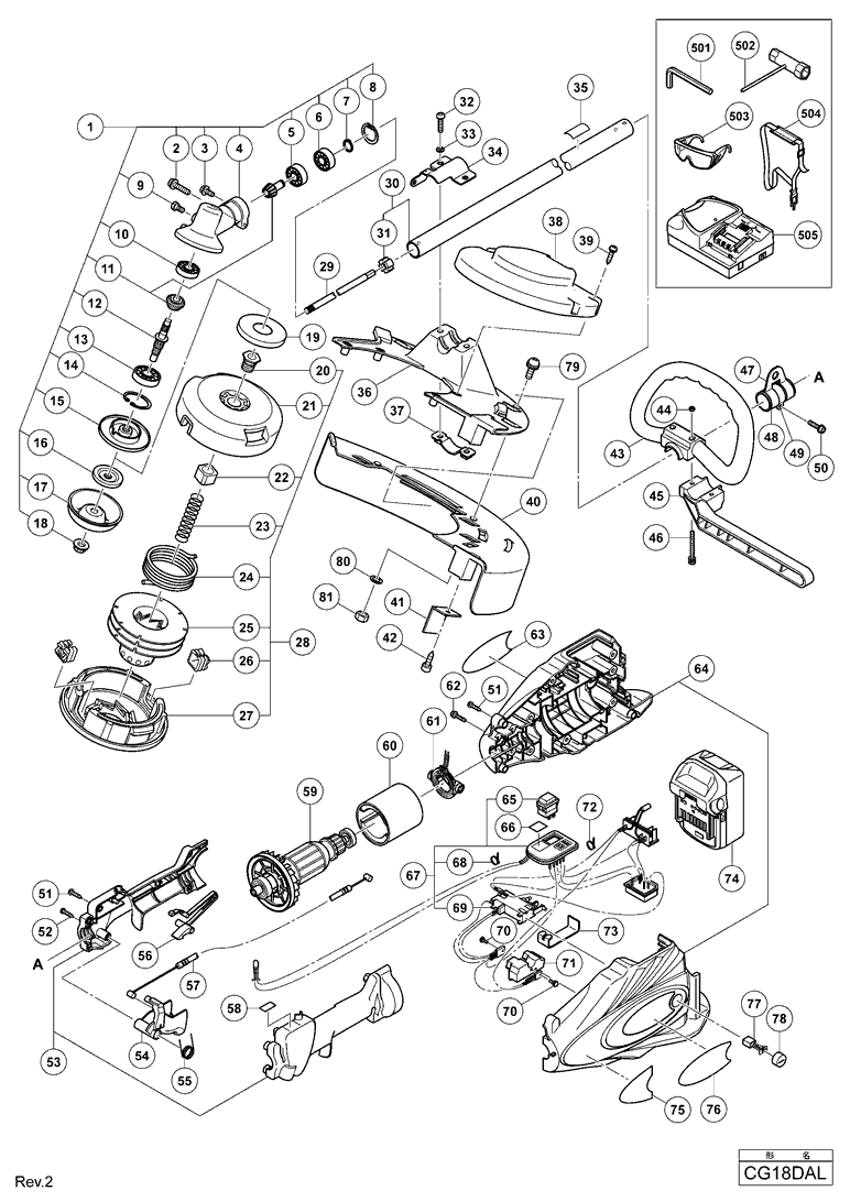 Page 1 Diagram and Parts List for CG18DAL  Hitachi Trimmer