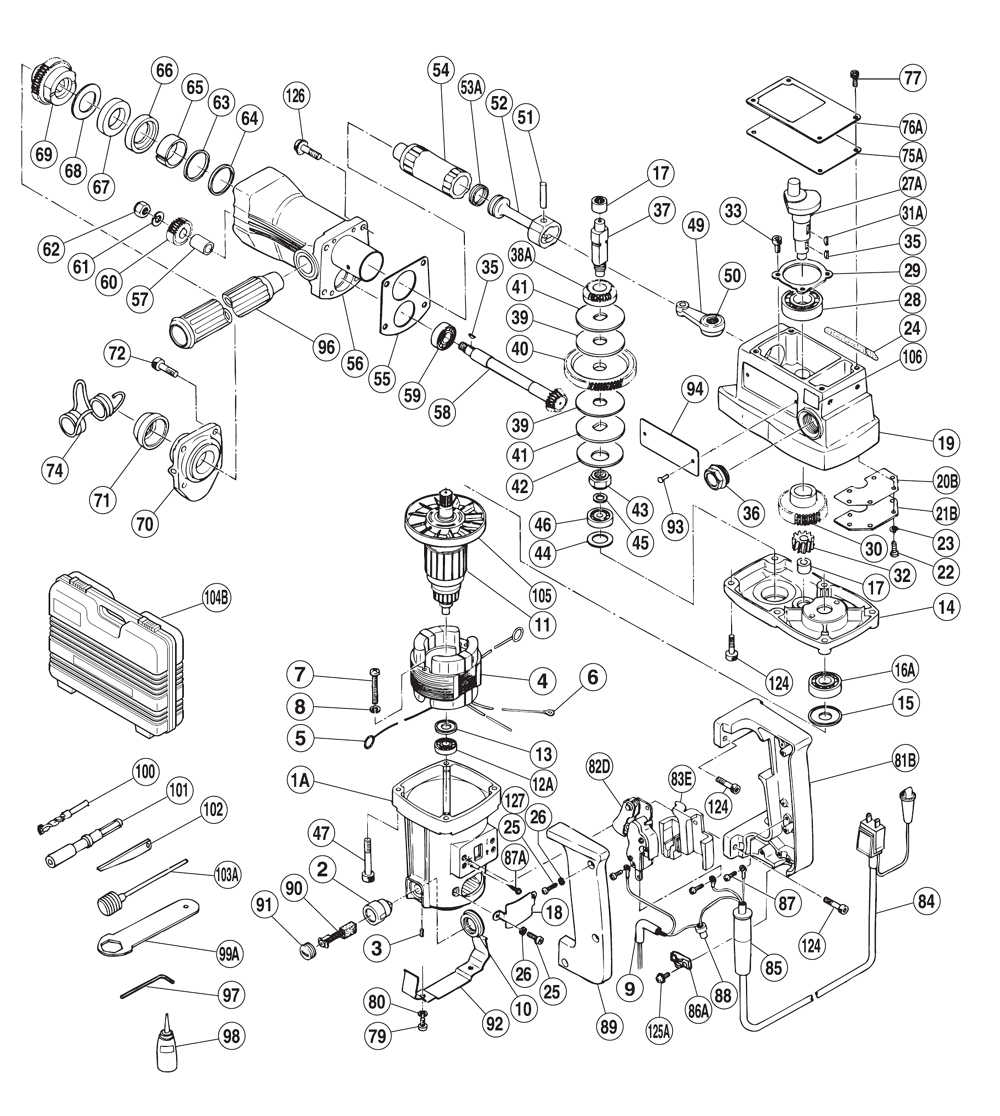 Page 1 Diagram and Parts List for PR25B  Hitachi Hammer Drill