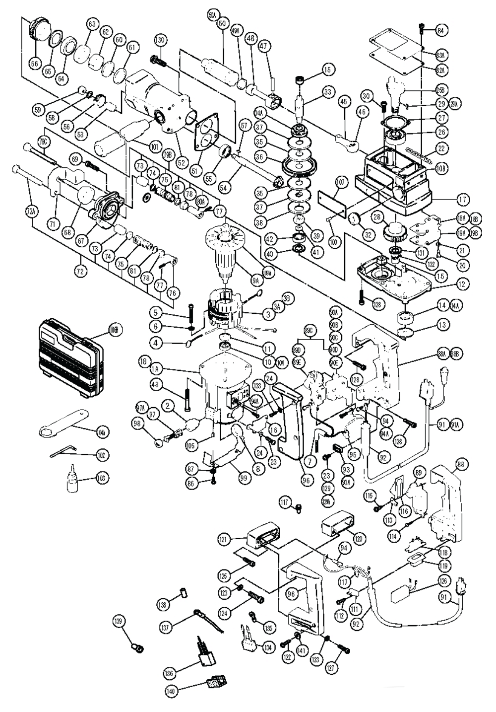 Page 1 Diagram and Parts List for PR38E  Hitachi Hammer Drill