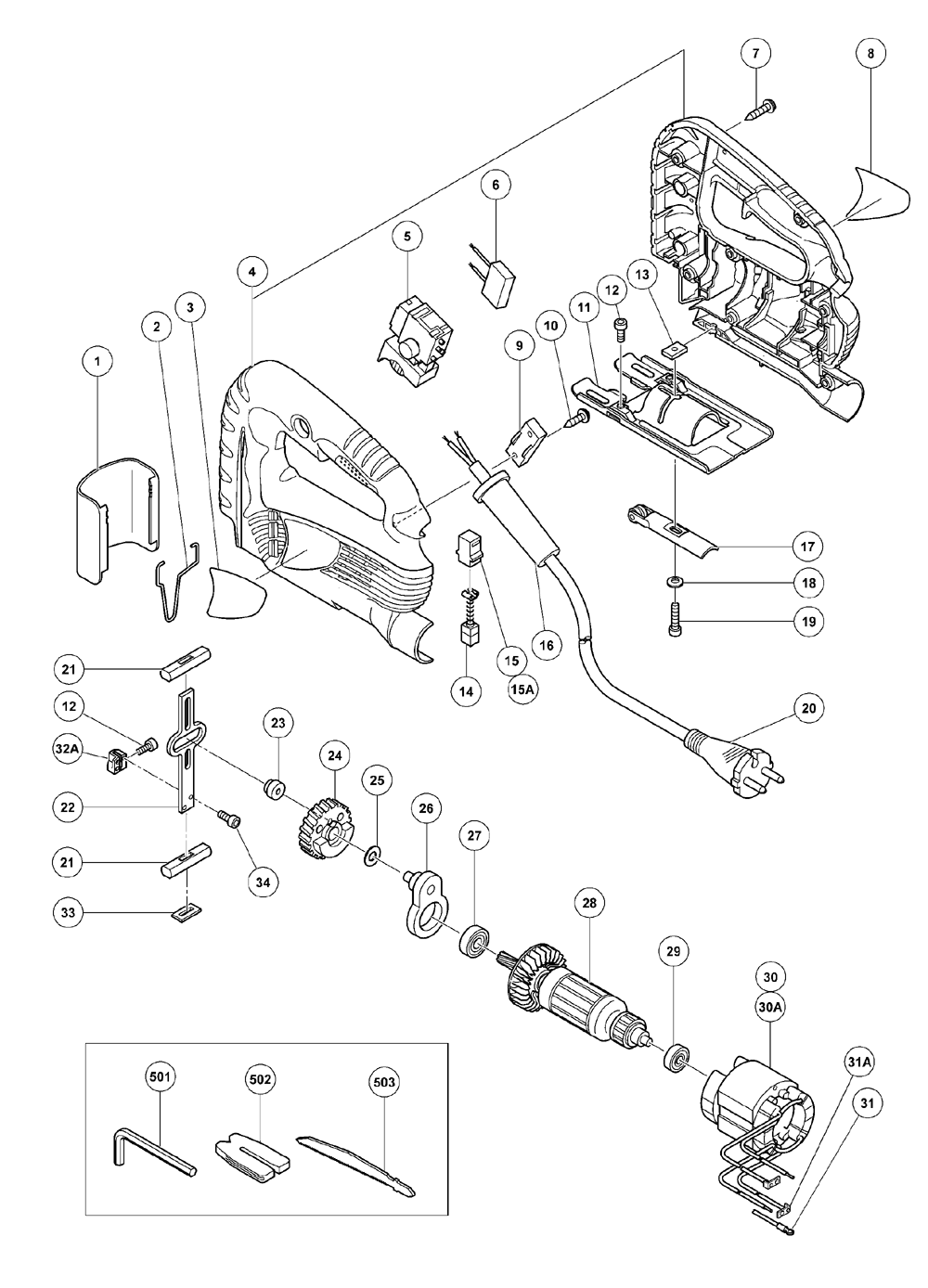 Page 1 Diagram and Parts List for FCJ65V3  Hitachi Saw