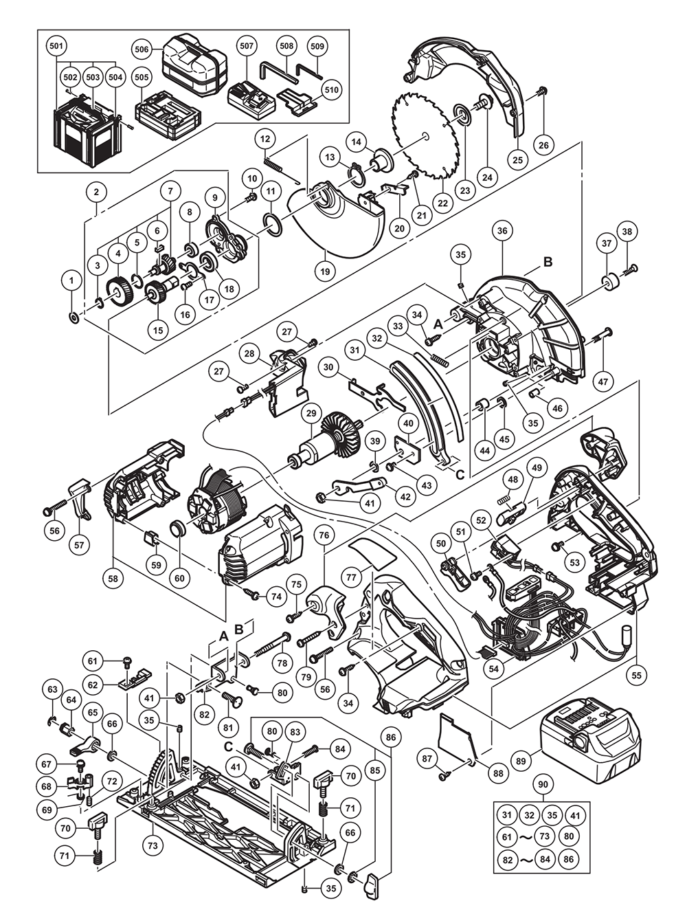 Page 1 Diagram and Parts List for C18DBAL  Hitachi Saw