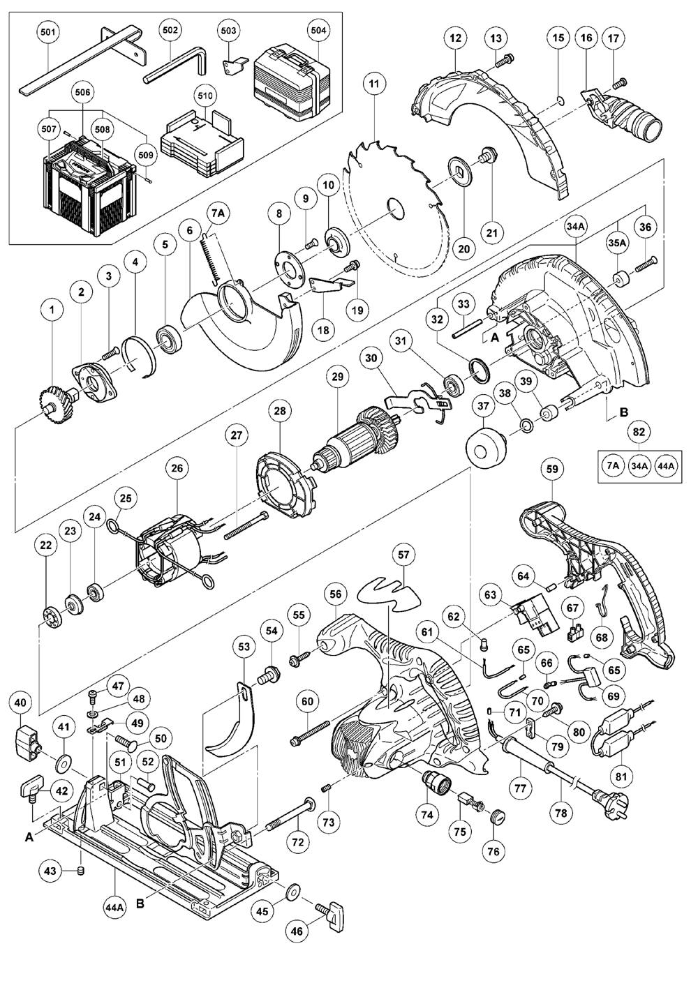 Page 1 Diagram and Parts List for C7BU2  Hitachi Saw