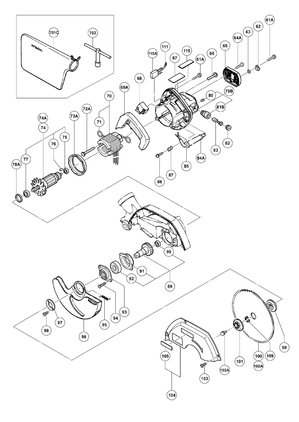 Page 1 Diagram and Parts List for C8FC  Hitachi Saw