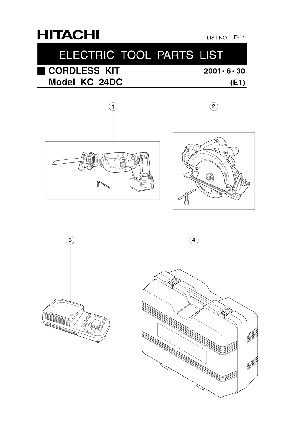 Page 1 Diagram and Parts List for KC24DC  Hitachi Saw