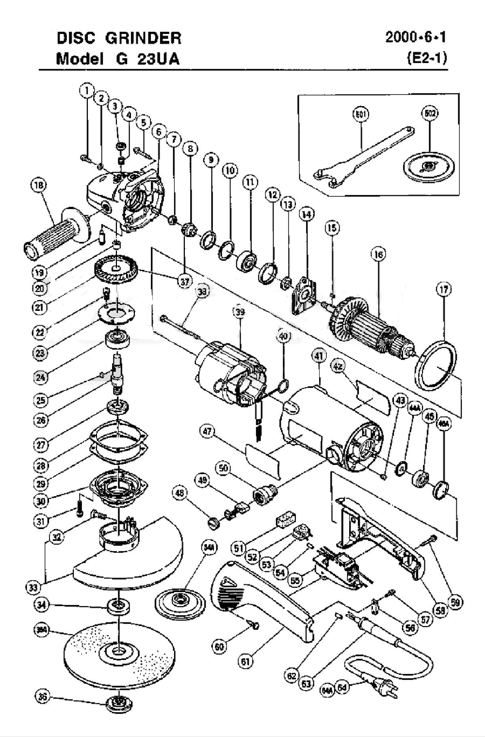 Page 1 Diagram and Parts List for G23UA  Hitachi Grinder
