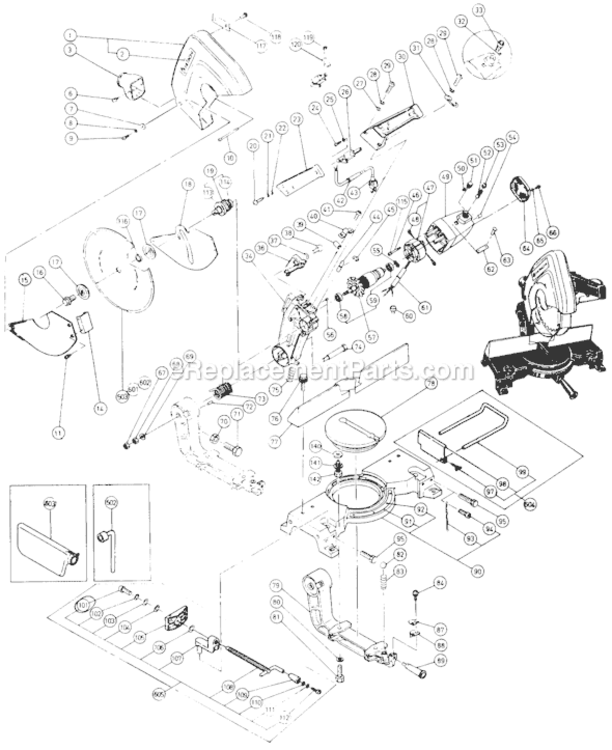 Page A Diagram and Parts List for C10FB  Hitachi Miter Saw