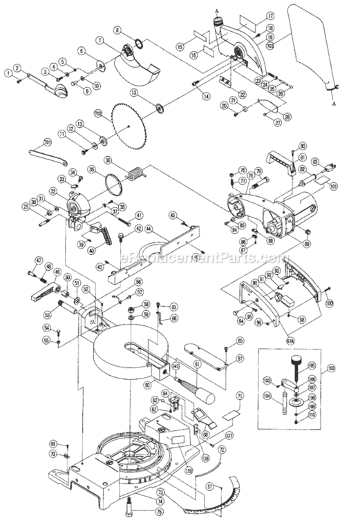 Page A Diagram and Parts List for C10FC2  Hitachi Miter Saw