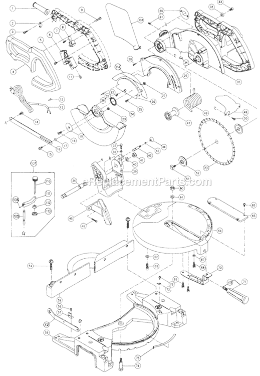 Page A Diagram and Parts List for C10FM  Hitachi Miter Saw