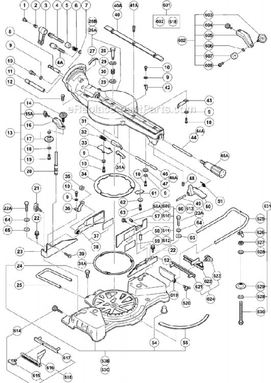 Page A Diagram and Parts List for C10FSB  Hitachi Miter Saw