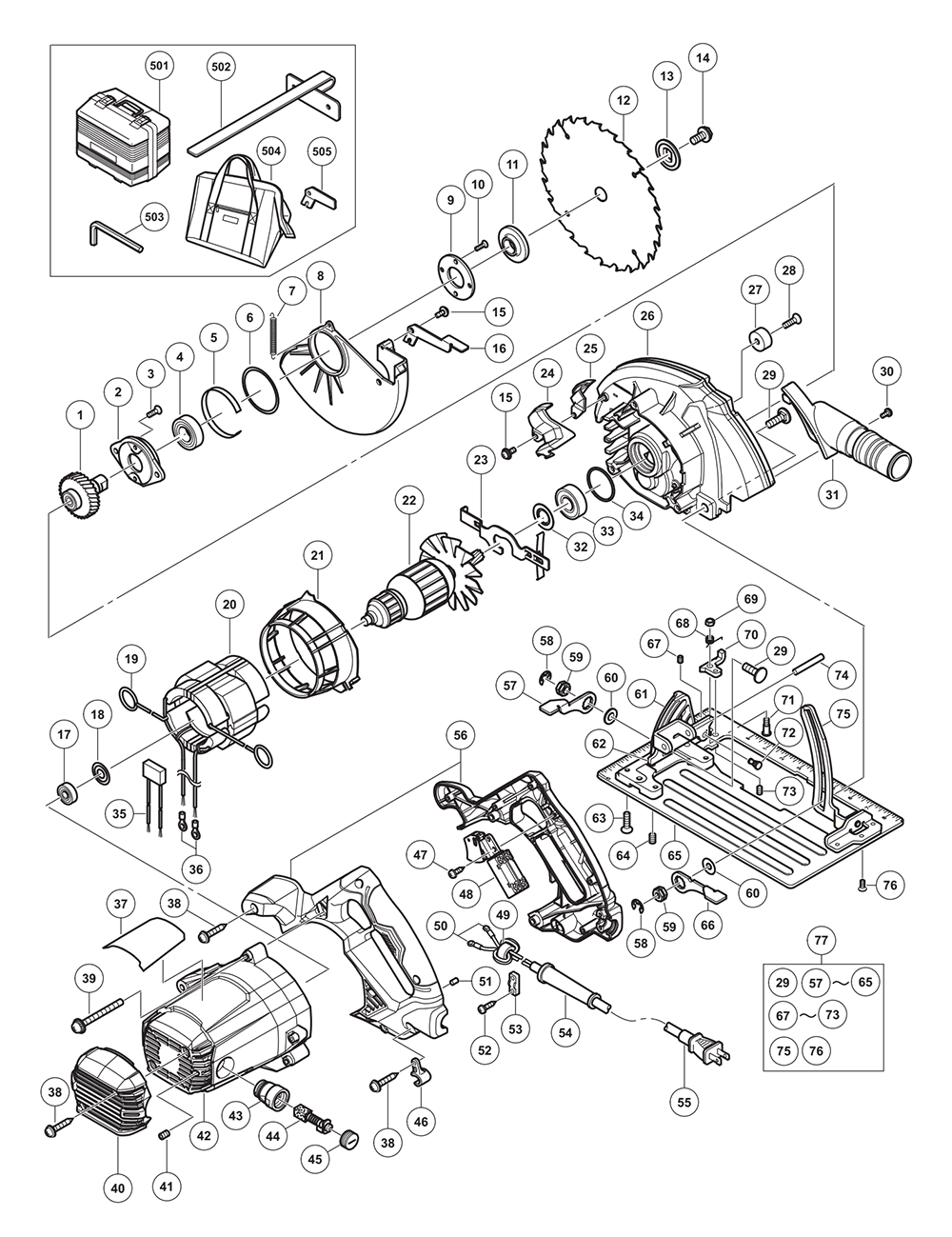 Page 1 Diagram and Parts List for C7UR  Hitachi Saw