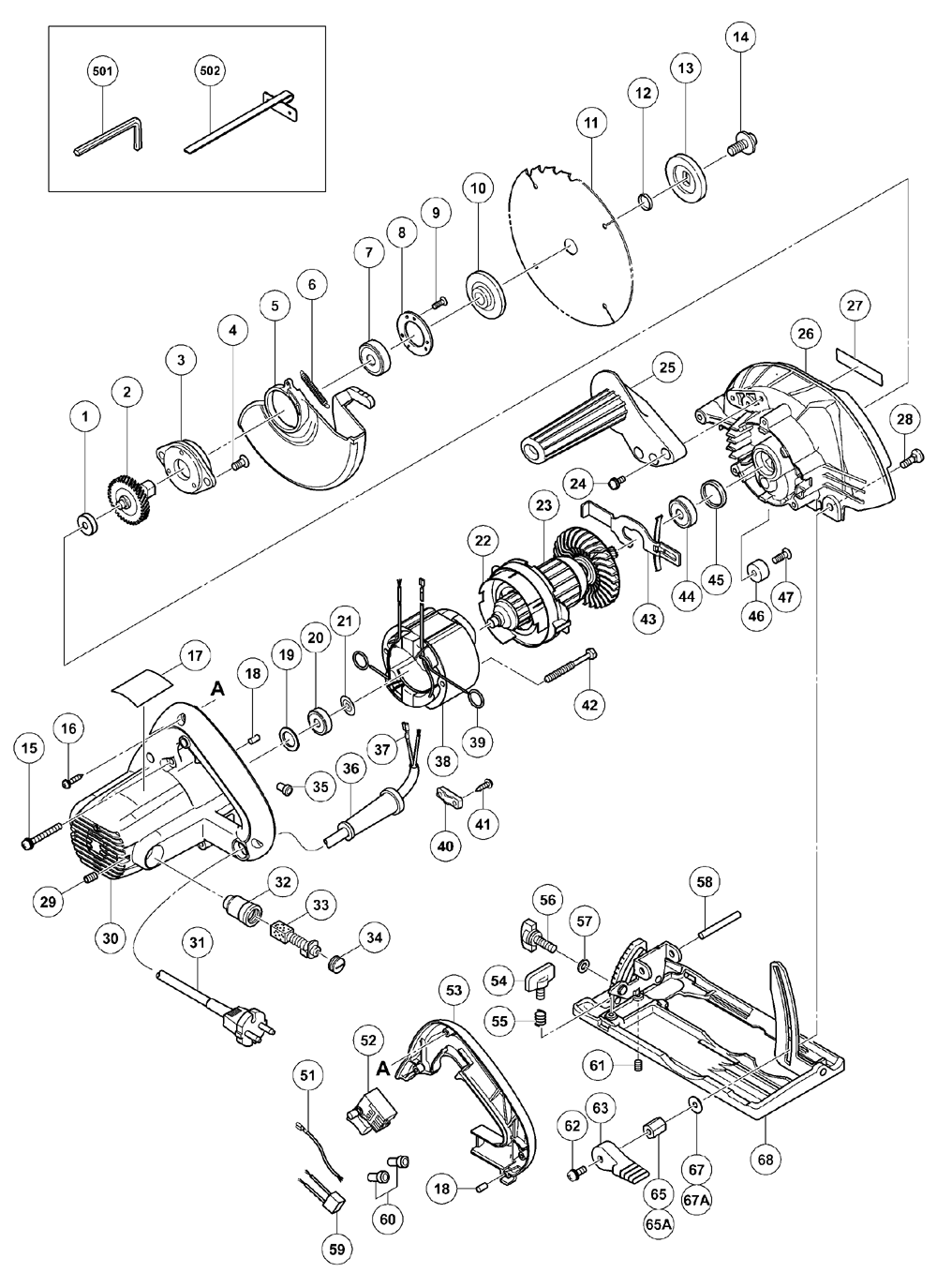 Page 1 Diagram and Parts List for C6SS  Hitachi Saw