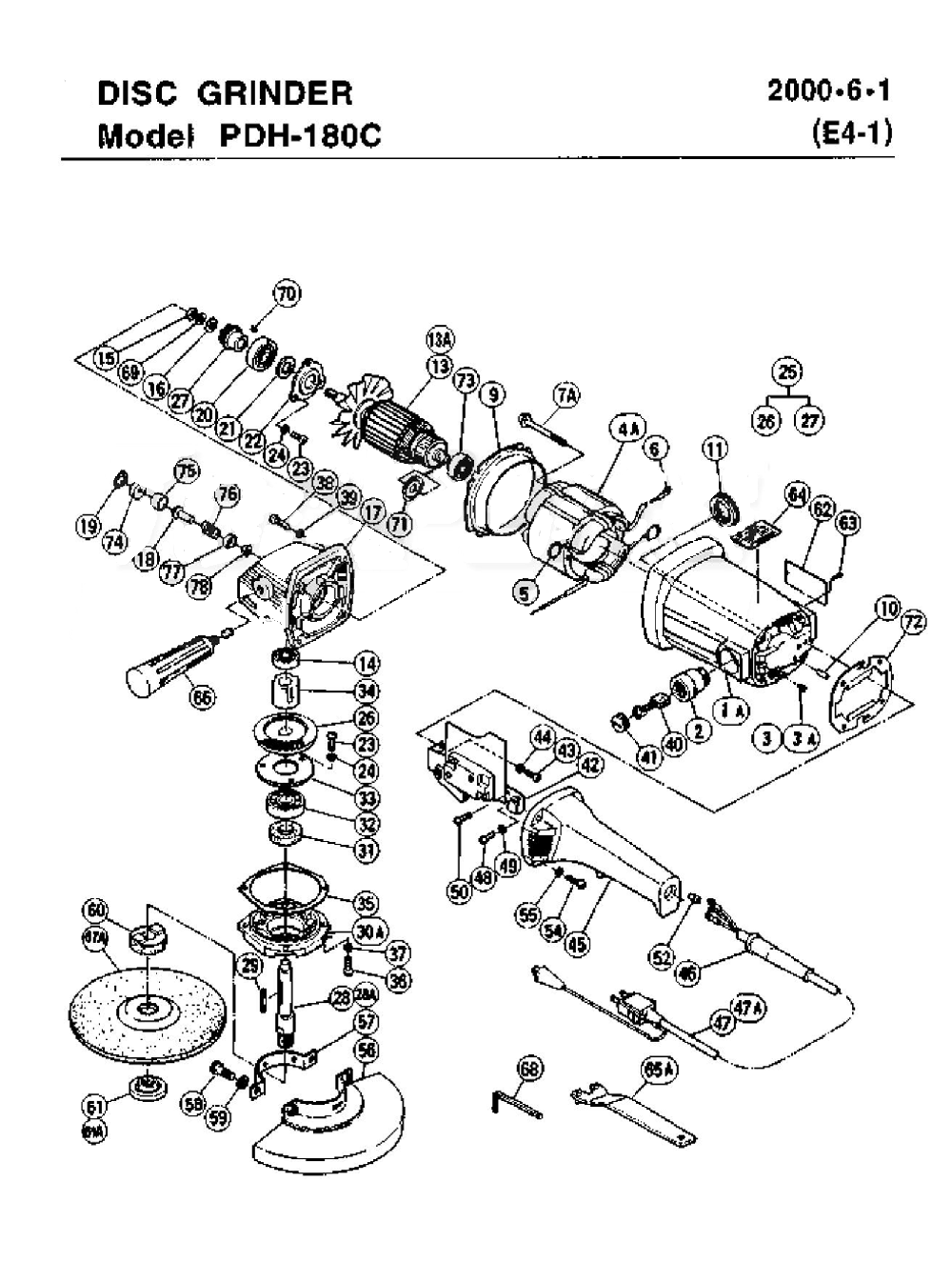 Page 1 Diagram and Parts List for PDH180C  Hitachi Grinder