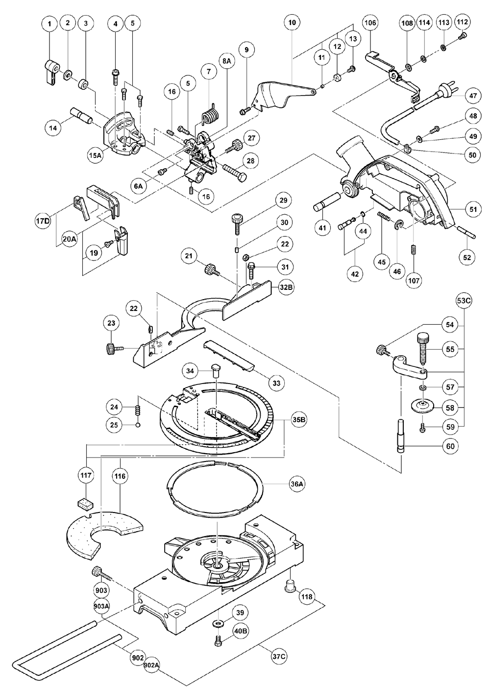 Page 2 Diagram and Parts List for C8FC  Hitachi Saw