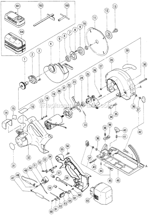 Page A Diagram and Parts List for C6DC  Hitachi Circular Saw