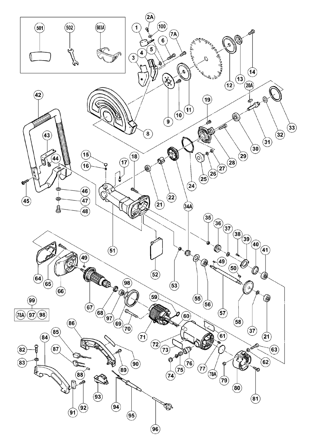 Page 1 Diagram and Parts List for CM12Y  Hitachi Saw