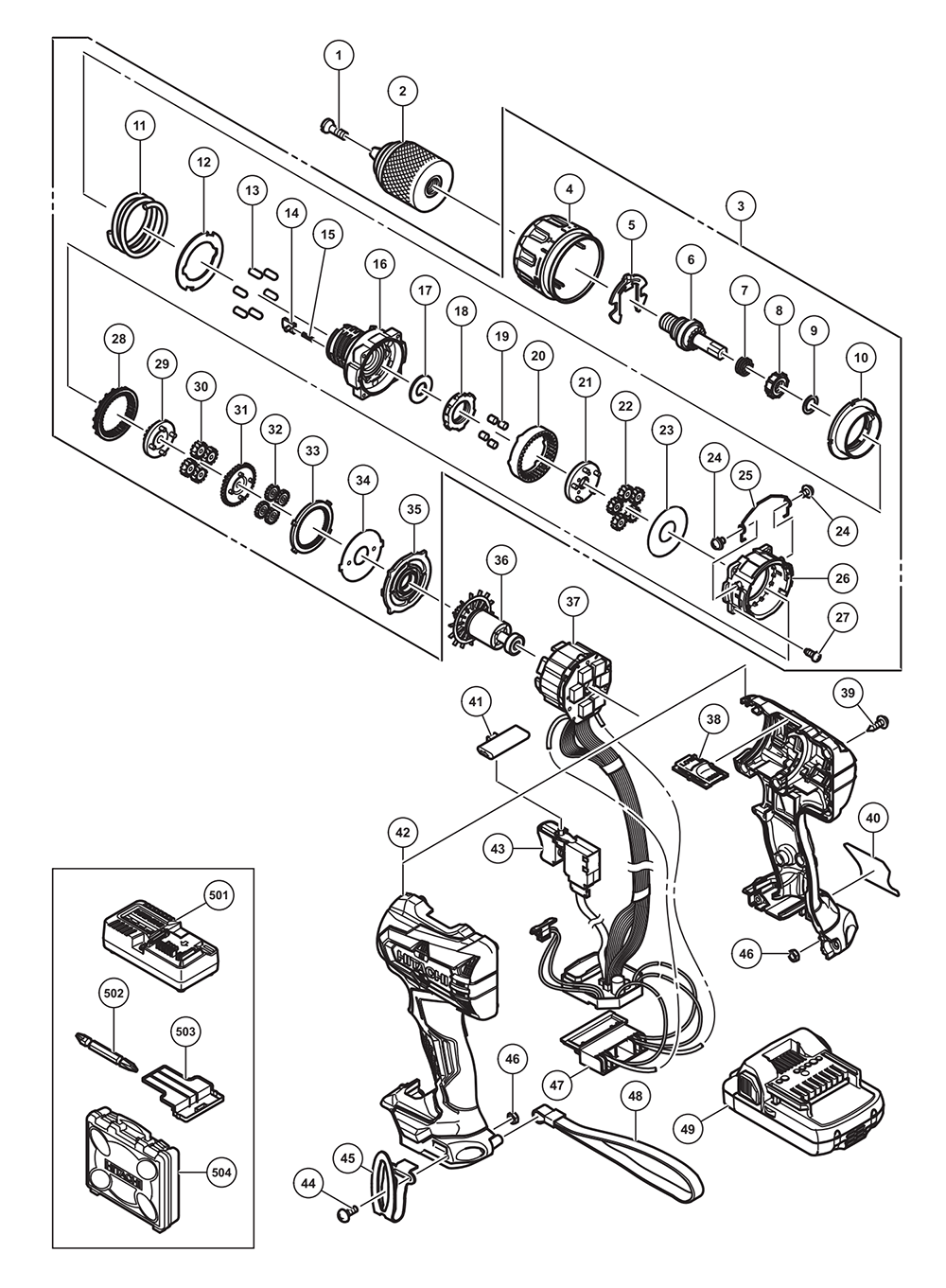 Page 1 Diagram and Parts List for DV18DBFL2  Hitachi Drill Press