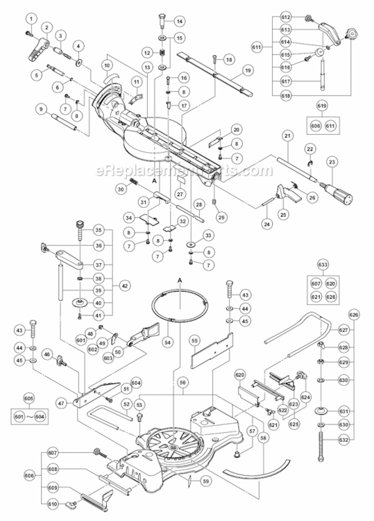 Page A Diagram and Parts List for C8FSHE  Hitachi Miter Saw