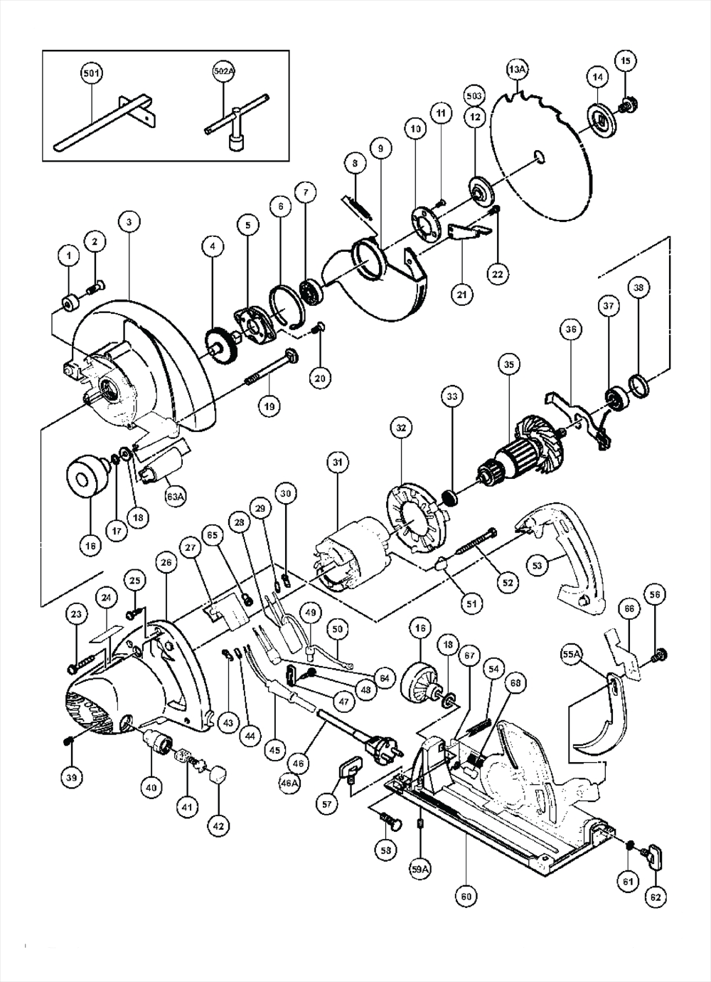 Page 1 Diagram and Parts List for C7U  Hitachi Saw