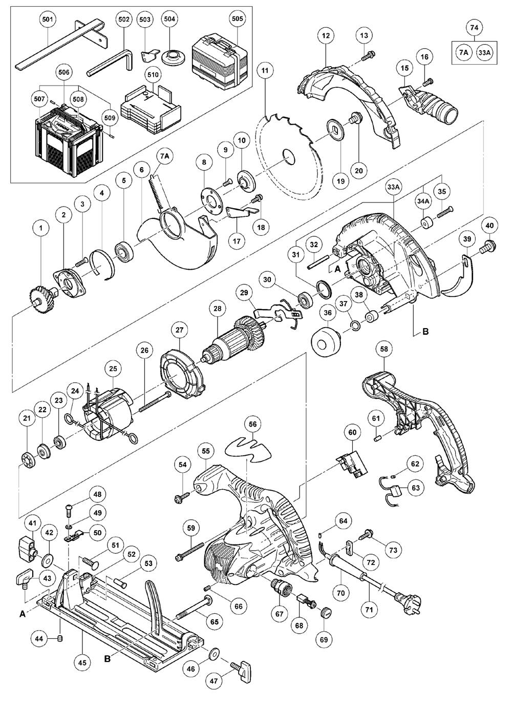 Page 1 Diagram and Parts List for C6U2  Hitachi Saw
