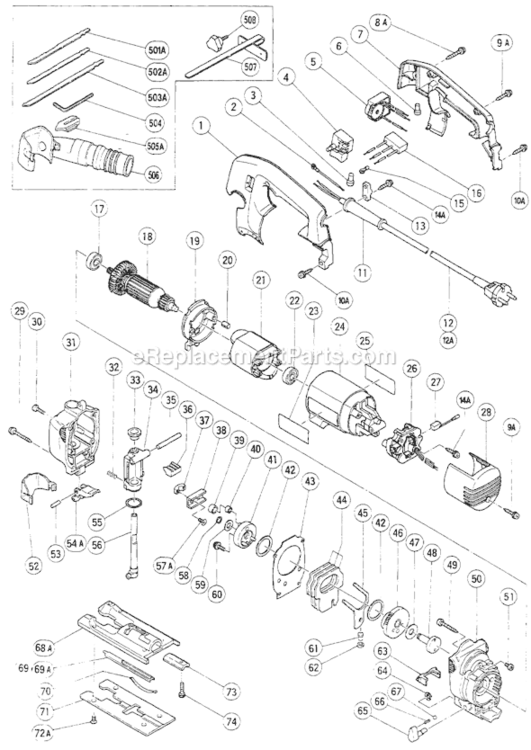 Page A Diagram and Parts List for CJ65V2  Hitachi Jig Saw