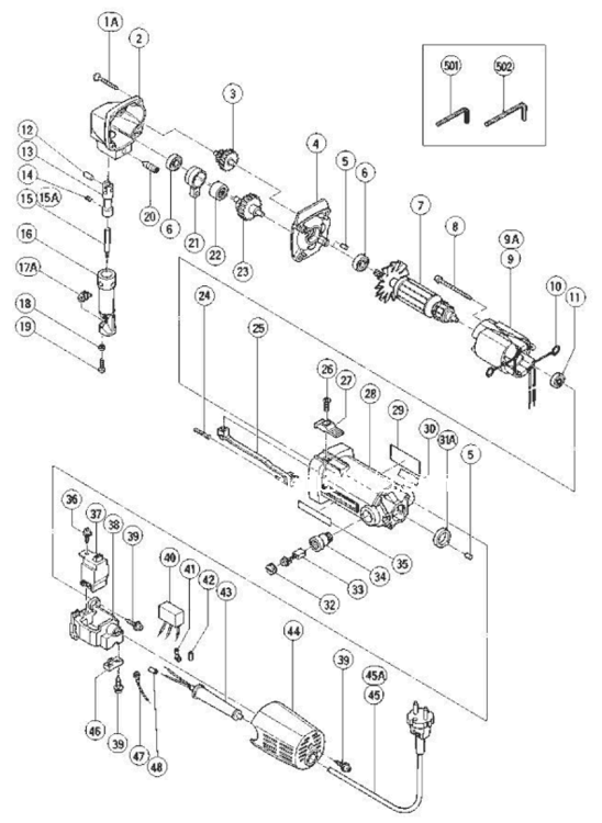 Page A Diagram and Parts List for CN16  Hitachi Nibbler & Shears