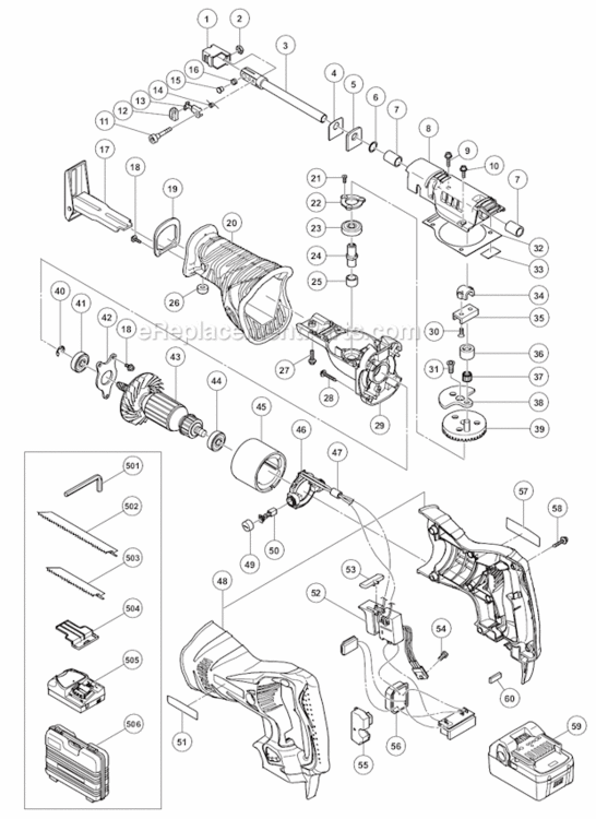 Page A Diagram and Parts List for CR18DSLP4  Hitachi Reciprocating Saw