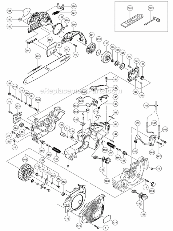 Page B Diagram and Parts List for CS51EAP  Hitachi Chainsaw