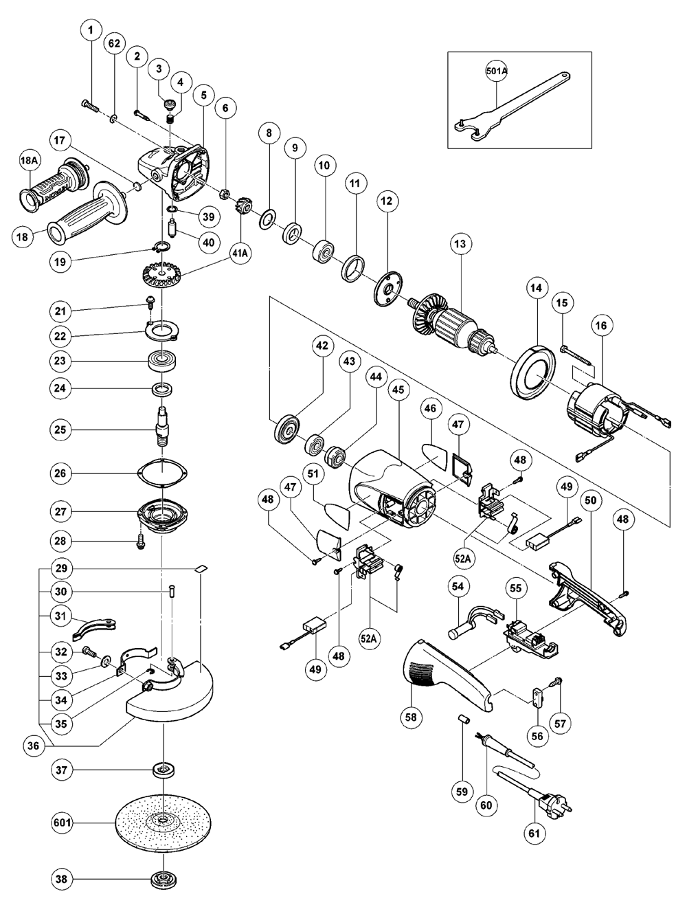 Page 1 Diagram and Parts List for G18UB2  Hitachi Grinder