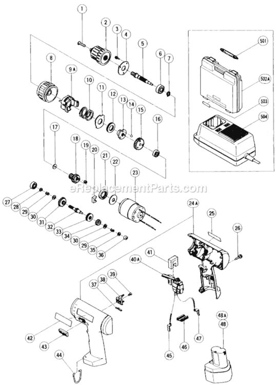 Page A Diagram and Parts List for D10DH  Hitachi Cordless Drill