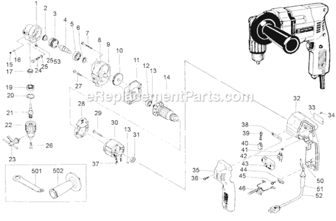 Page A Diagram and Parts List for D10Y  Hitachi Electric Drill