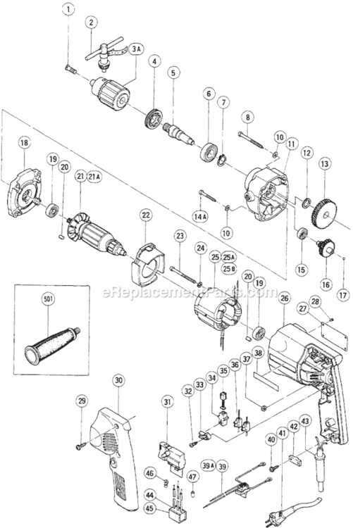 Page A Diagram and Parts List for D13VB  Hitachi Electric Drill