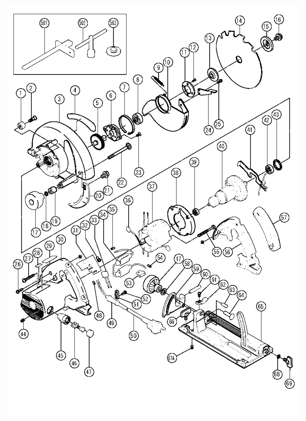 Page 1 Diagram and Parts List for C6BU  Hitachi Saw
