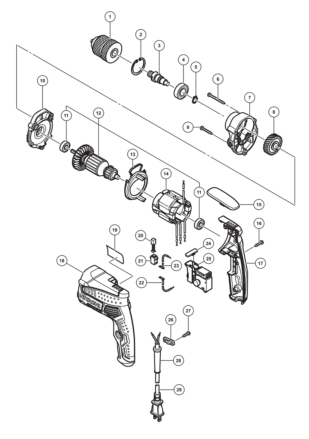 Page 1 Diagram and Parts List for D10VH2  Hitachi Drill Press