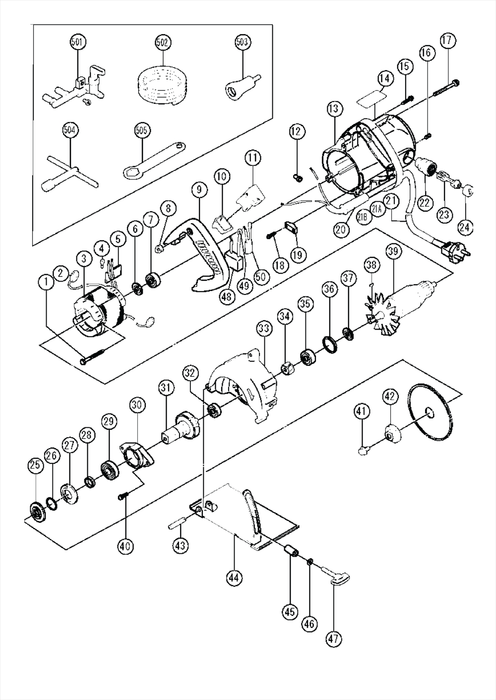 Page 1 Diagram and Parts List for CM4SA2  Hitachi Grinder