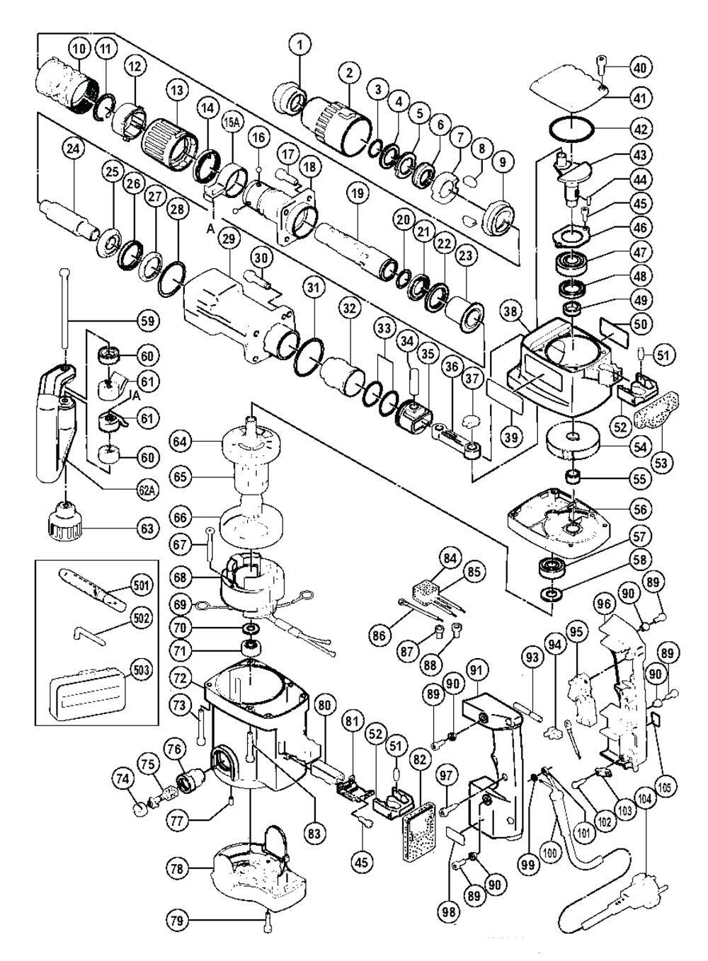 Page 1 Diagram and Parts List for H60MA  Hitachi Hammer Drill