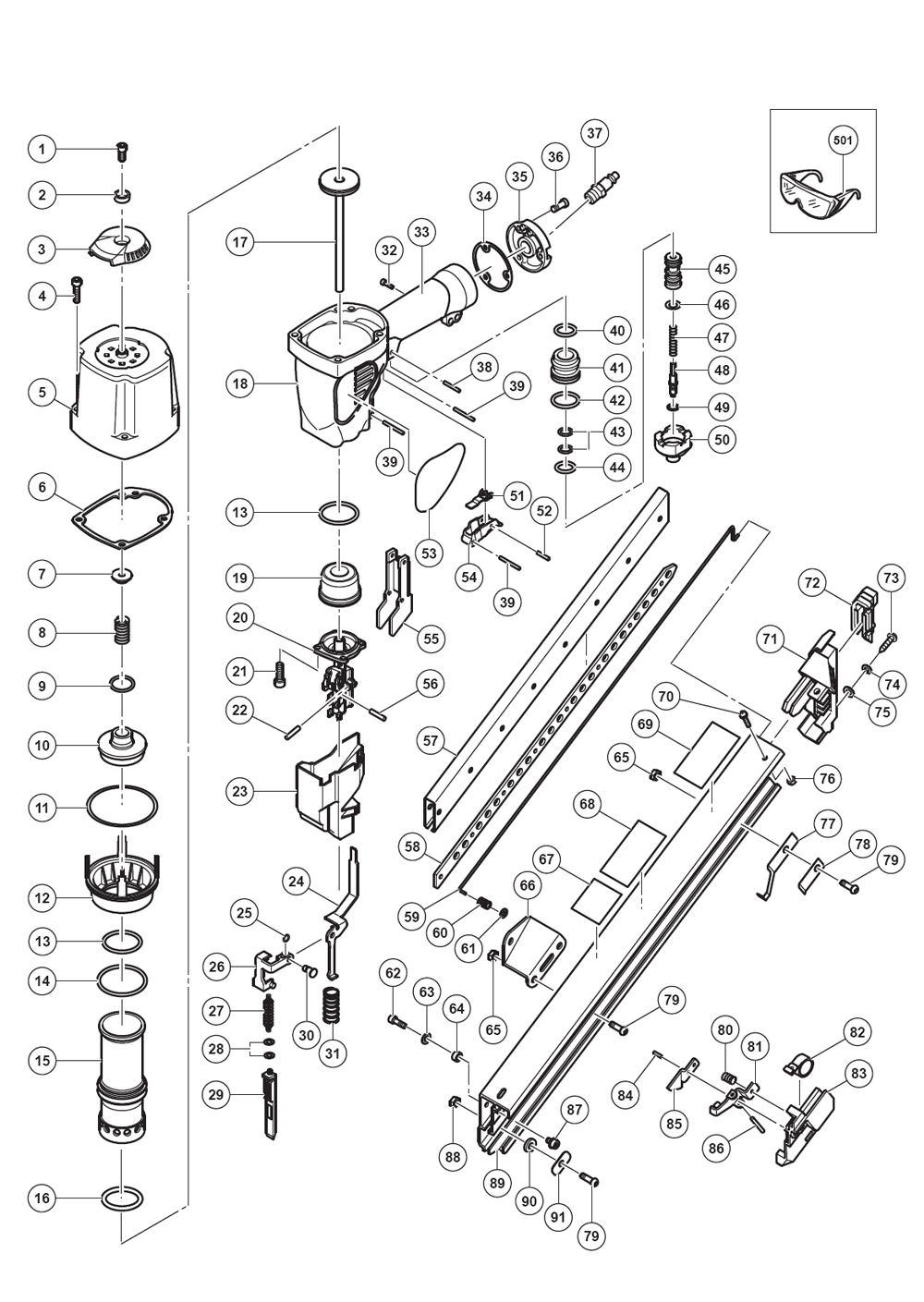 Page 1 Diagram and Parts List for NR65AK2(S)  Hitachi Nailer