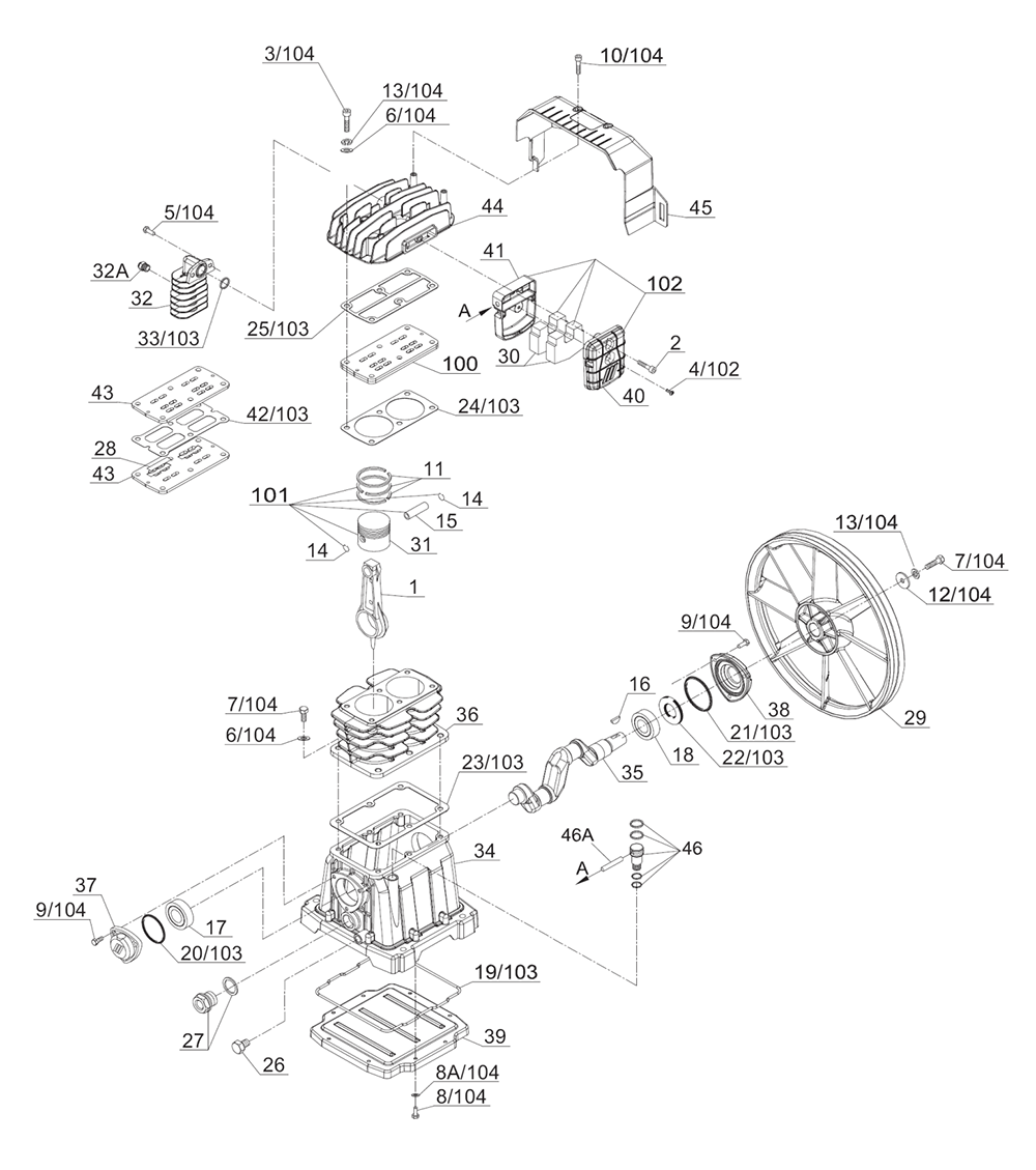 Page 1 Diagram and Parts List for EC2610E  Hitachi Compressor