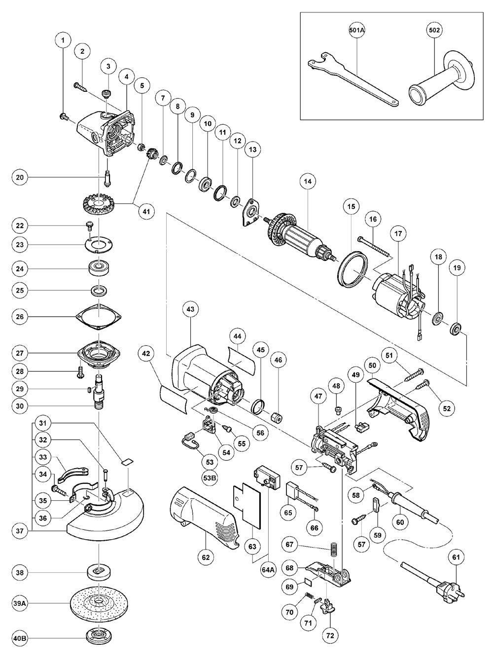 Page 1 Diagram and Parts List for G15YC  Hitachi Grinder