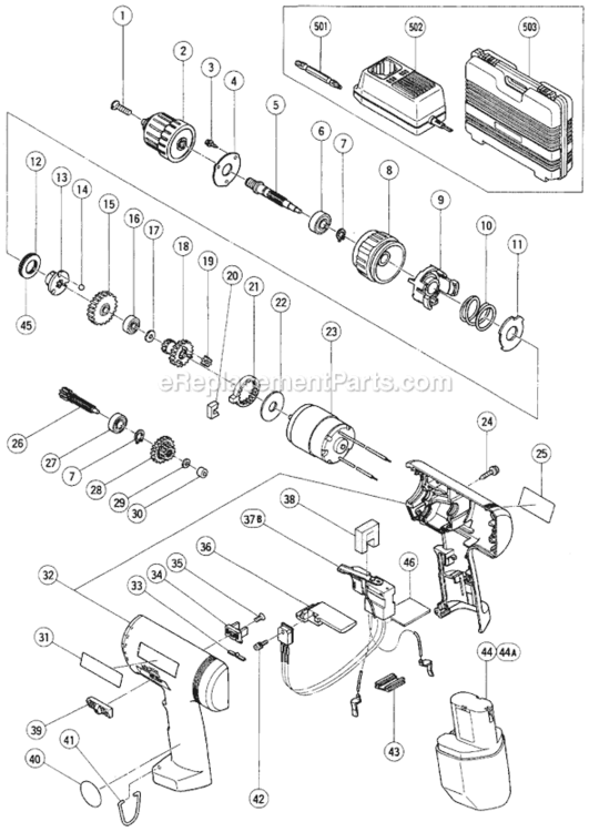 Page A Diagram and Parts List for DS10DVA  Hitachi Cordless Drill