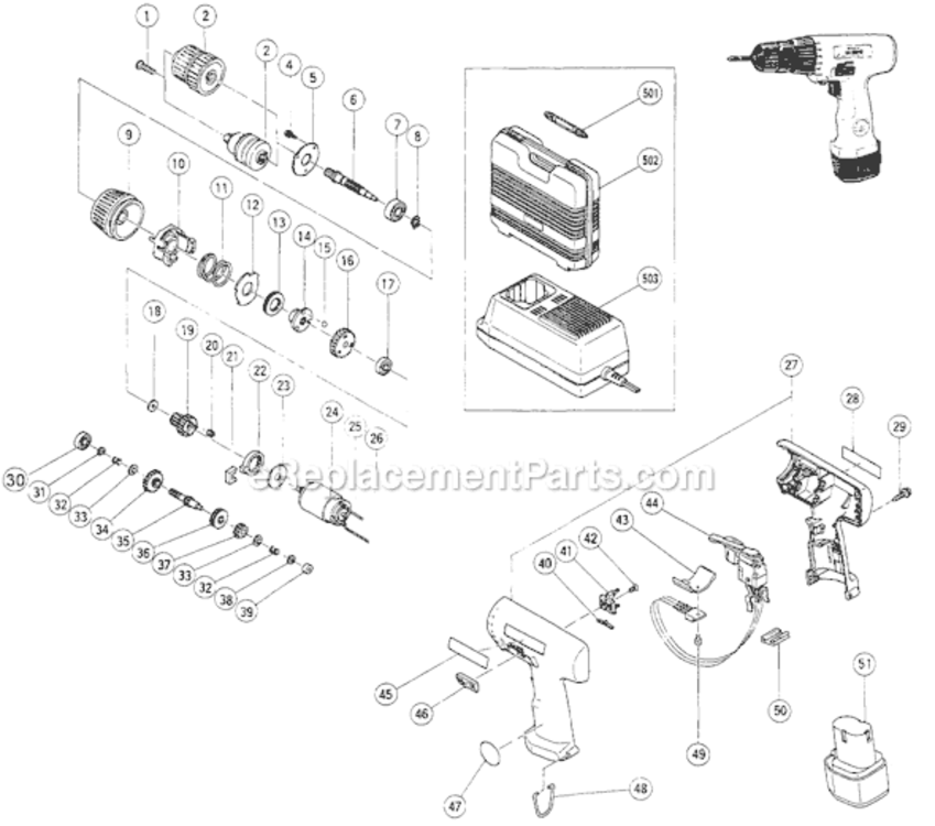 Page A Diagram and Parts List for DS10DVB  Hitachi Cordless Drill