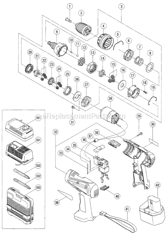 Page A Diagram and Parts List for DS12DVB  Hitachi Cordless Drill