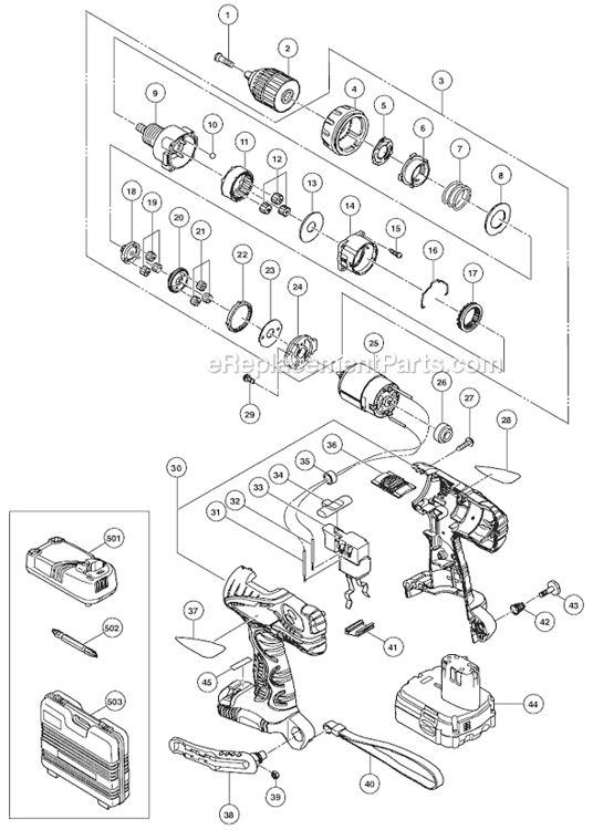 Page A Diagram and Parts List for DS14DFLPC  Hitachi Cordless Drill