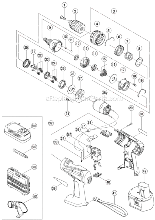 Page A Diagram and Parts List for DS14DVB  Hitachi Cordless Drill