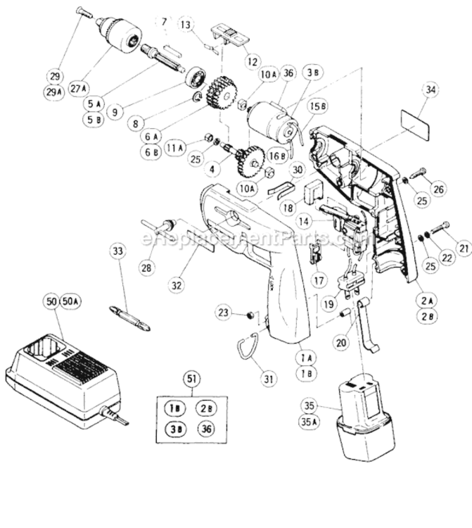 Page A Diagram and Parts List for DTC10  Hitachi Cordless Drill