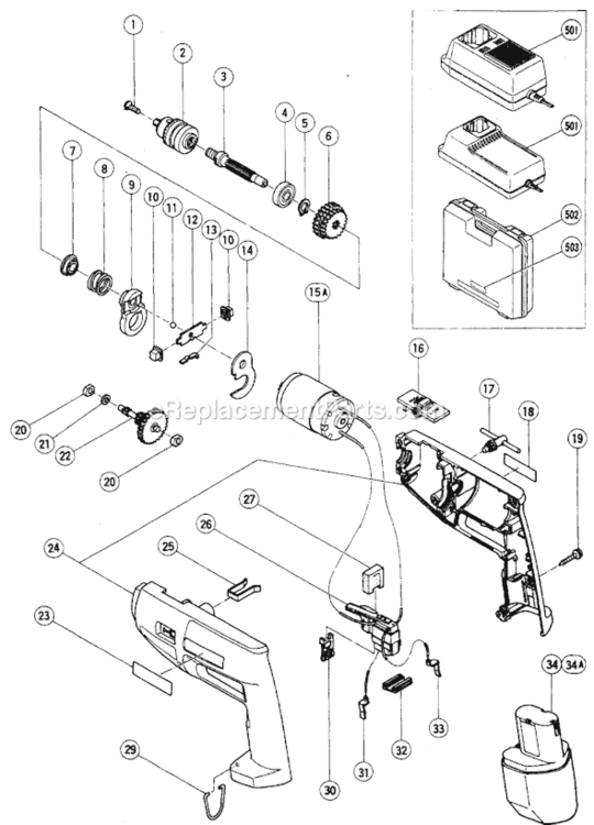 Page A Diagram and Parts List for DV10DA  Hitachi Hammer Drill