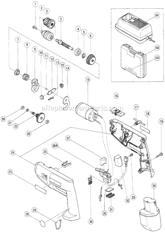 Page A Diagram and Parts List for DV10DV  Hitachi Hammer Drill