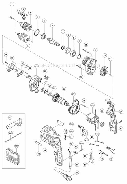 Page A Diagram and Parts List for DV16VSS  Hitachi Hammer Drill